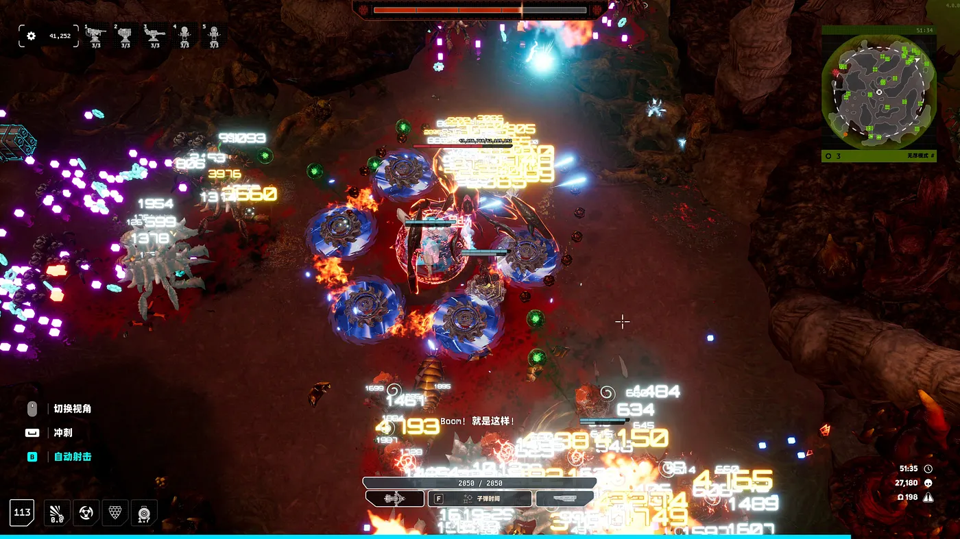 Mech and defensive turrets fighting an alien wave